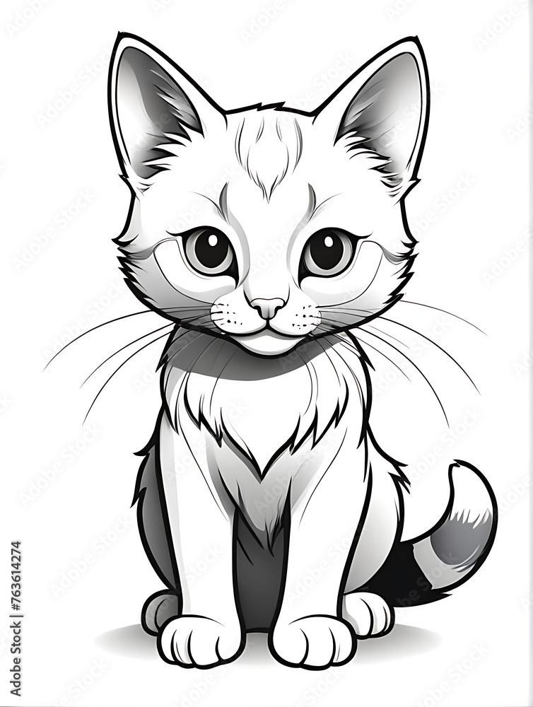Cat coloring page white background  ai generated