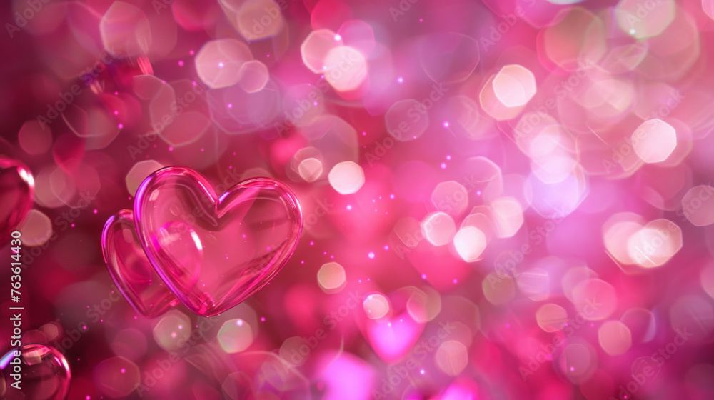 A pink background with two hearts in the center