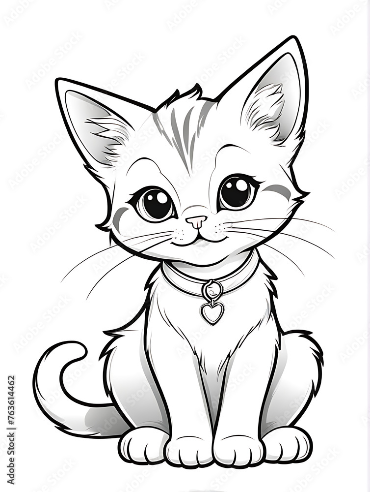 Cat coloring page white background  ai generated