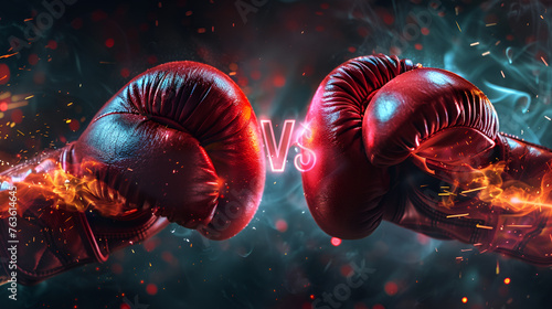 wide poster of hot fighting boxing gloves with the VS letters for versus, Close-up Generative AI  photo