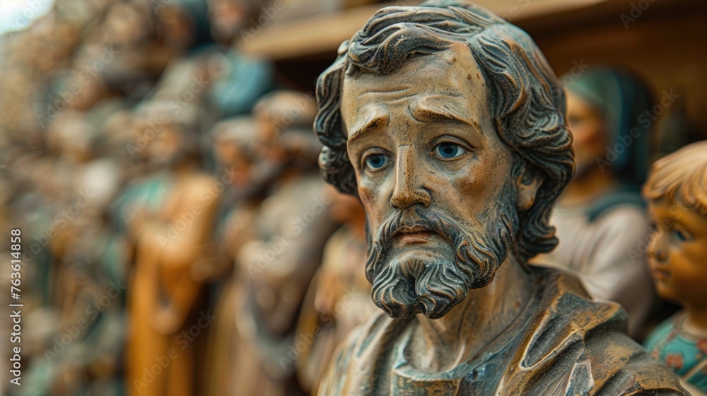 Collection of Saint Joseph statues from around the world, focusing on the unique attributes each culture assigns to him Collection of Saint Joseph statues from around the world, focusing on the unique attributes each culture assigns to him