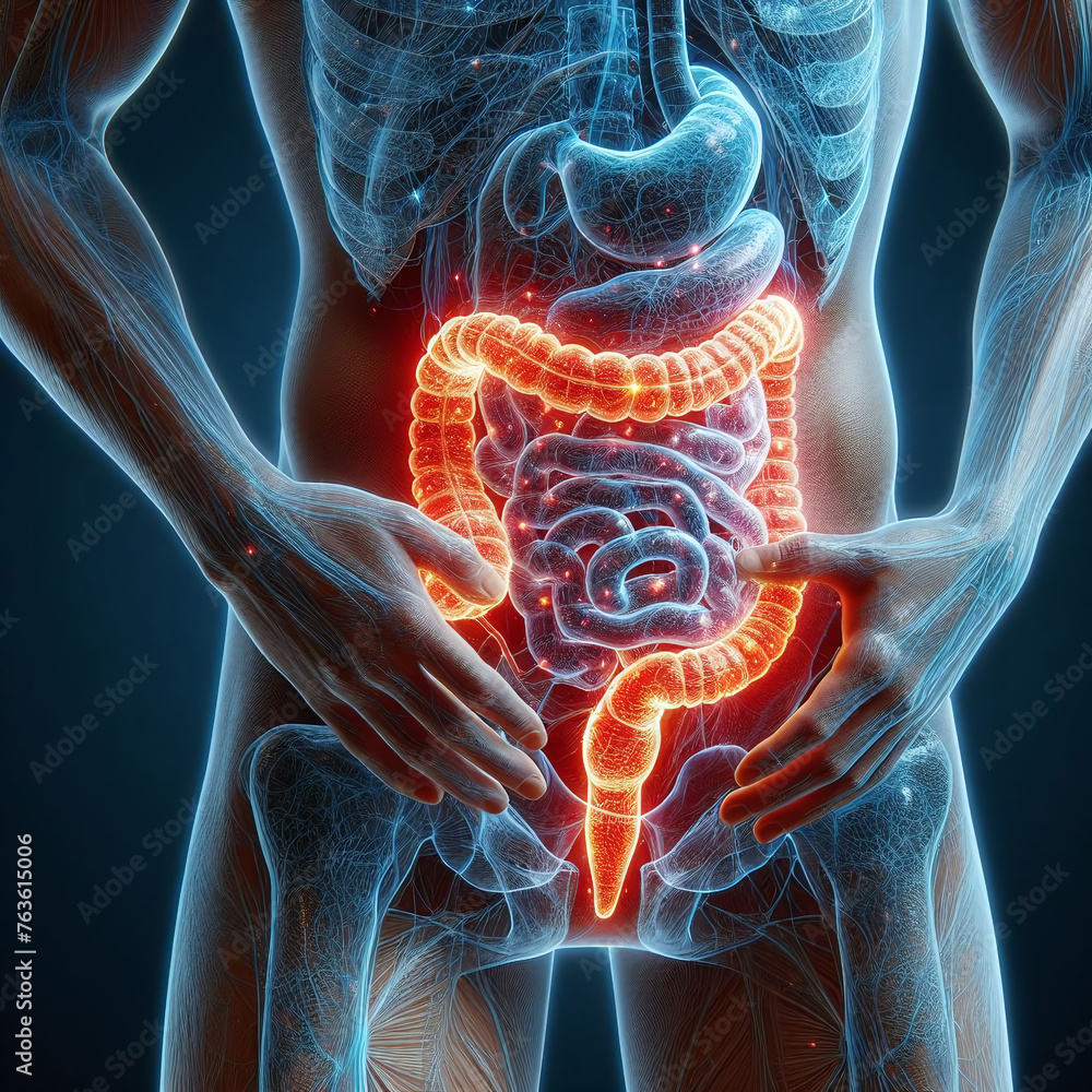 Glowing Illustration of Human Digestive System