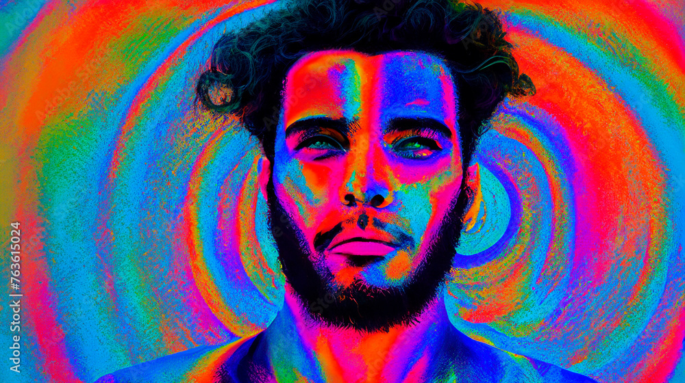 Multicolored psychedelic portrait of a man	
