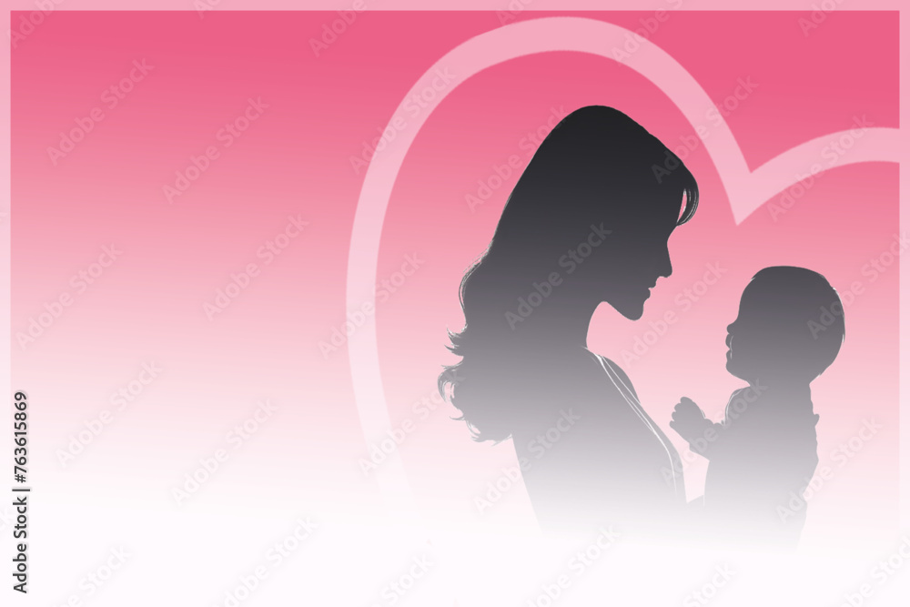 A tender silhouette of a mother holding her baby, encased within a heart, ideal for Mother's Day content. Vector illustration