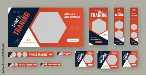 Creative fitness set of web banner template design for social media posts, Google Web Banner Ads