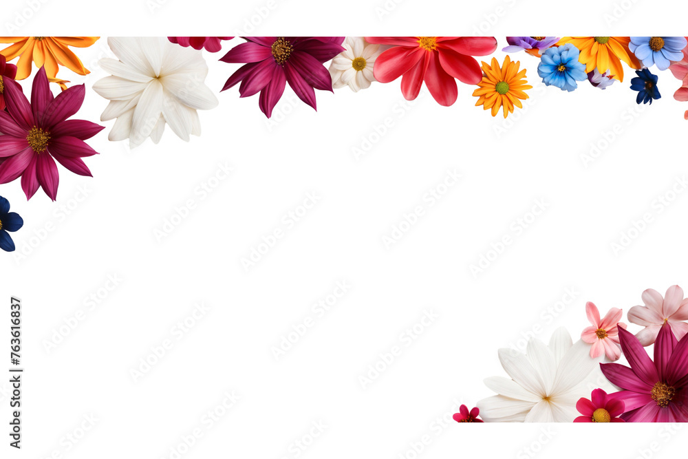 Spring and summer frame of flowers, isolated on transparent background cutout Spring and summer frame of flowers, isolated on transparent background cutout