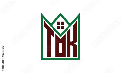 TOK initial letter real estate builders logo design vector. construction, housing, home marker, property, building, apartment, flat, compartment, business, corporate, house rent, rental, commercial