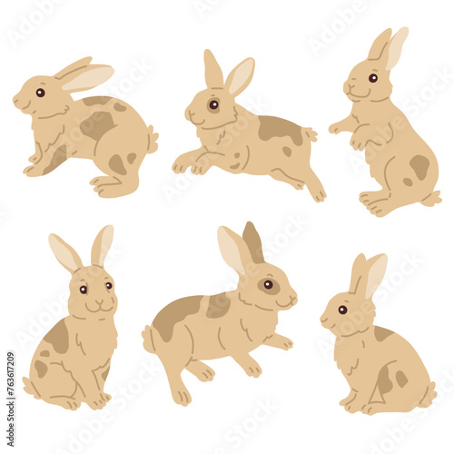 Vector illustration set of cute Easter bunnies for digital stamp greeting card sticker icon design