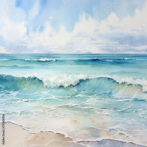 Beautiful watercolor paint sea and beach © Han