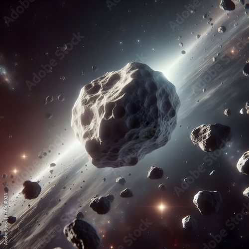 Asteroids floating in space, can there be a collision with Earth, giant, mysterious space and nature, Generative AI