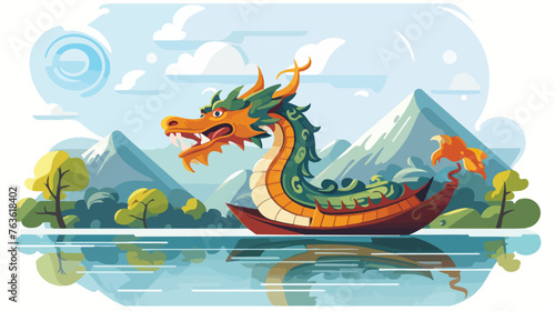 Dragon boat symbol flat cartoon vector illustration