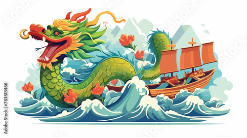 Dragon boat symbol flat cartoon vector illustration