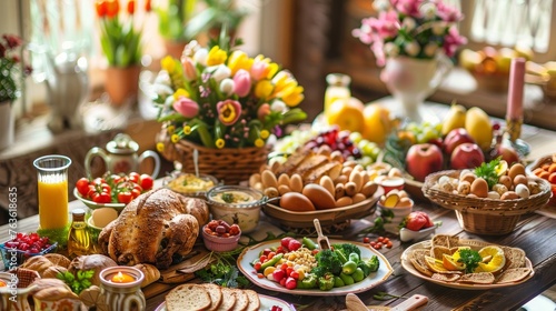 Easter breakfast table in Poland. Easter foods in Europe. Easter in Poland - Wielkanoc.