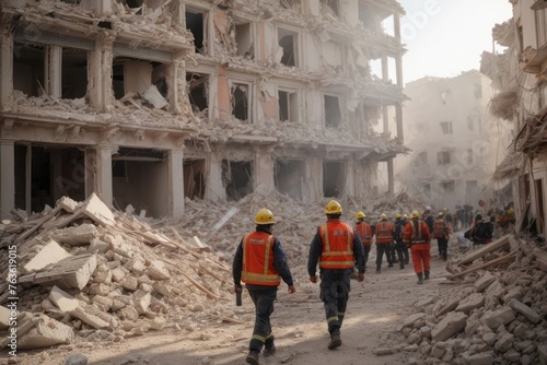 Rescue team search destroyed buildings and street after the earthquake © free