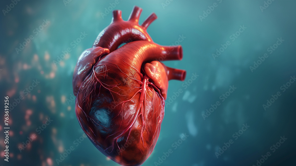 Human Heart Showing Veins And Arteries With Multi Colored Background