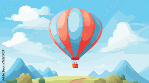 Hot air balloon in the sky with clouds. Flat style