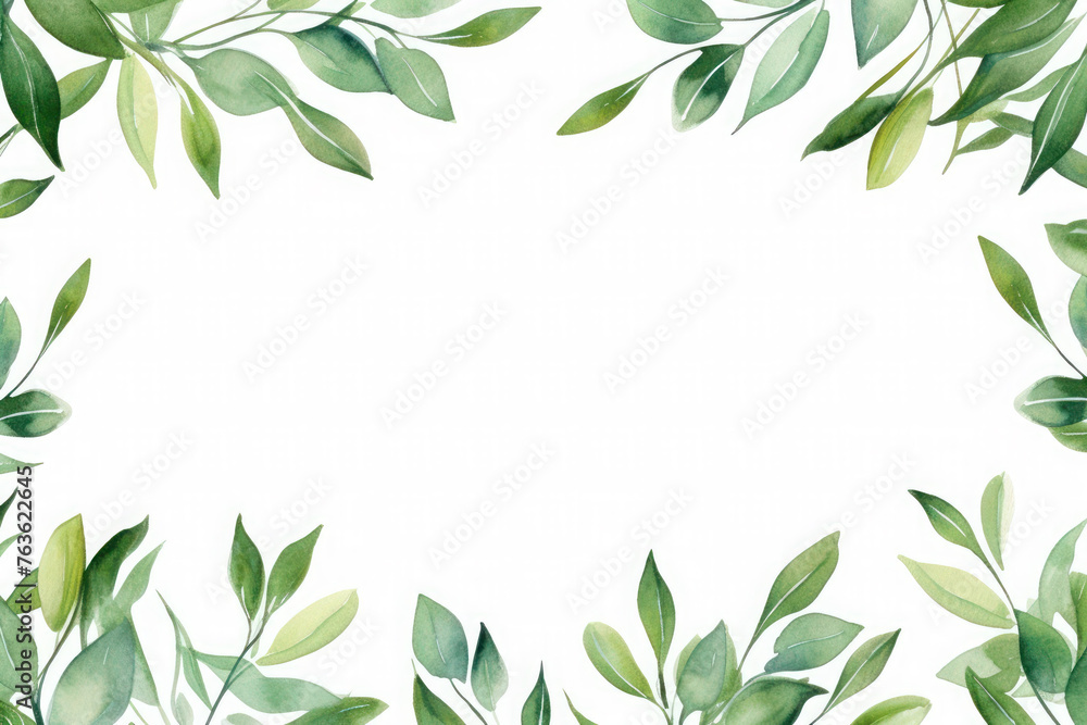 delicate frame with green spring leaves on a white background. wedding or birthday invitation card delicate frame with green spring leaves on a white background. wedding or birthday invitation card