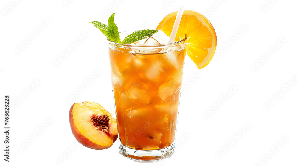 Illustration of a tropical peach ice tea isolated on transparent background Illustration of a tropical peach ice tea isolated on transparent background