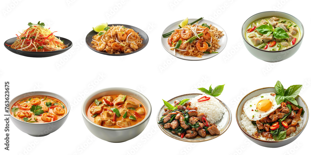 Set of famous Thai food png mockup in 3d without backoground for decoration. Set of famous Thai food png mockup in 3d without backoground for decoration.