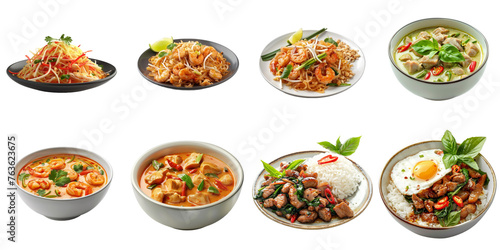 Set of famous Thai food png mockup in 3d without backoground for decoration.
