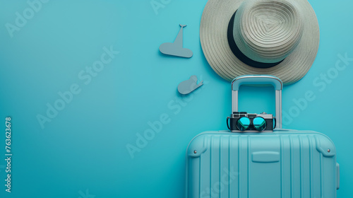 A sleek suitcase, paired with trendy sunglasses and a stylish hat. Perfect for globetrotters aiming to make a statement while jet-setting around the world.