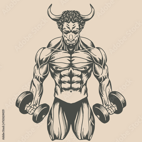 red white black modern style minimalist lines of a strong muscle pose strong body builder anatomy man at gym with bundle Doing exercises in all body positions using different gym equipment