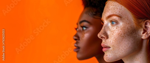 A highly detailed close-up of a human ear set against a vibrant orange textured background