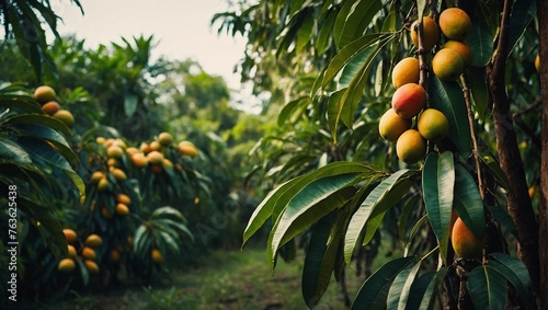 Mango fruits standing on the branch of the tree