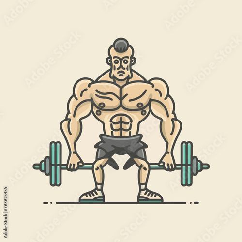 red white black modern style minimalist lines of a strong muscle pose strong body builder anatomy man at gym with bundle Doing exercises in all body positions using different gym equipment © hesh
