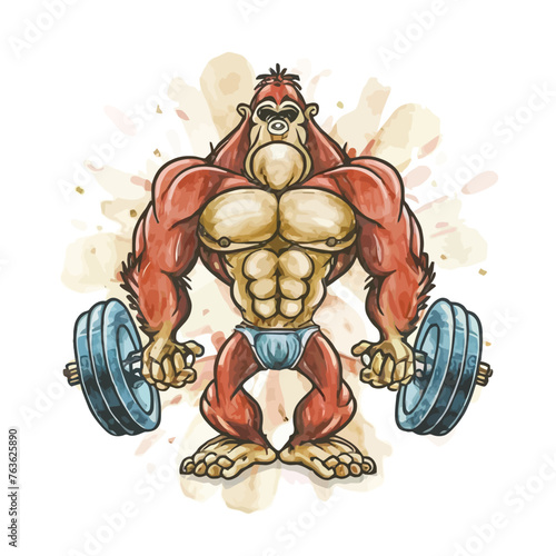 red white black modern style minimalist lines of a strong muscle pose strong body builder anatomy man at gym with bundle Doing exercises in all body positions using different gym equipment