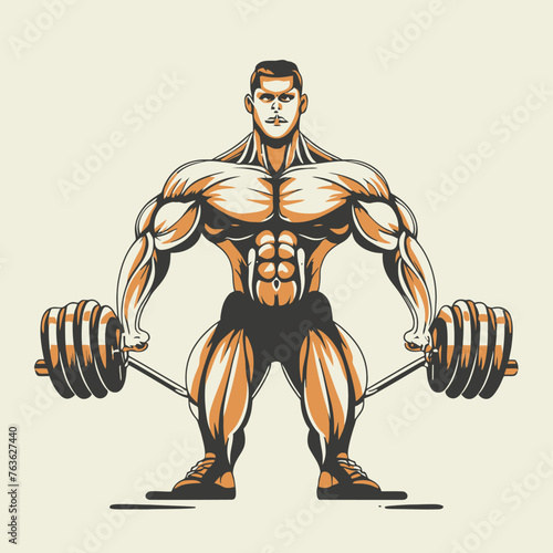 red white black modern style minimalist lines of a strong muscle pose strong body builder anatomy man at gym with bundle Doing exercises in all body positions using different gym equipment
