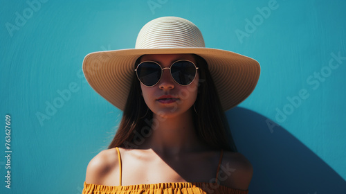 Linda mulher usando um chapéu de verão