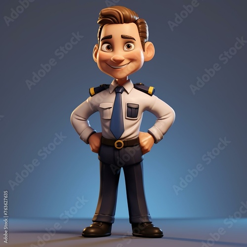 Smiling Cartoon Police Officer Character Posing Confidently Illustration