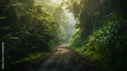 Tropical Exploration: Journey Along a Jungle Path, Beneath Canopy of Vibrant Greenery and Encountering Exotic Wildlife