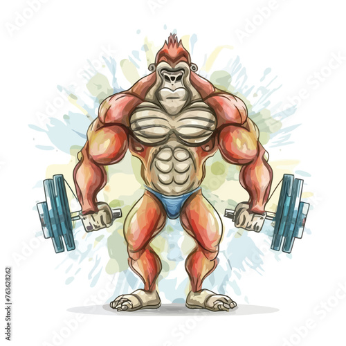 red white black modern style minimalist lines of a strong muscle pose strong body builder anatomy man at gym with bundle Doing exercises in all body positions using different gym equipment 