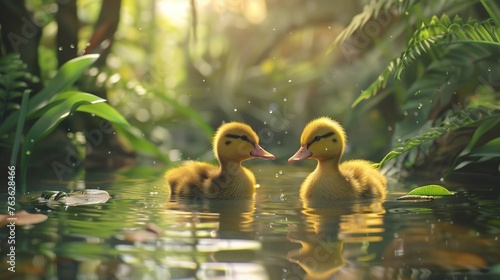 Ducklings exploring nature