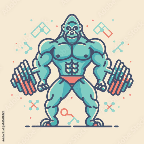 red white black modern style minimalist lines of a strong muscle pose strong body builder anatomy man at gym with bundle Doing exercises in all body positions using different gym equipment

