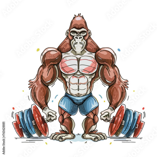 red white black modern style minimalist lines of a strong muscle pose strong body builder anatomy man at gym with bundle Doing exercises in all body positions using different gym equipment
