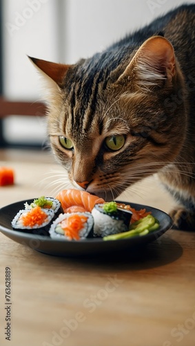 Curious Cat Examining Sushi Delicacies © Furkan