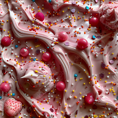 Strawberry Ice Cream Seamless Pattern with Rainbow Sprinkles for Backgrounds, Wallpapers, Textile, and Gift Wrap Design
