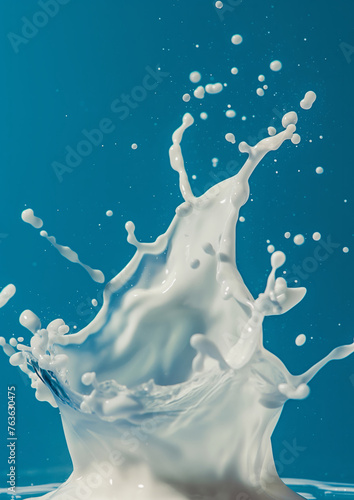 milk splash on the blue background © Анастасия Бутко