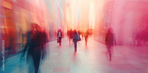 shopping banner with blurred focus, blurry photo, shopping center, women with purchases, discounts, concept of buying things, boutique