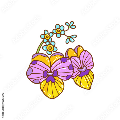 Easter egg with pansy flowers  hand drawn doodle. Trendy Easter design. Vector illustration.