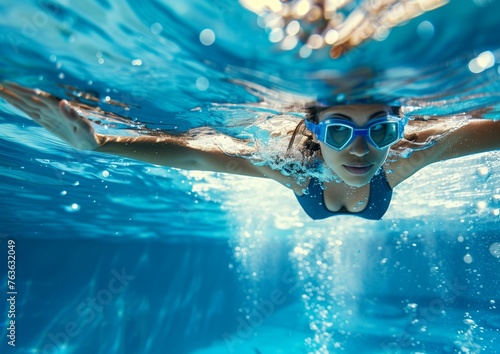 Underwater Adventure: Young Woman Swimming in Clear Blue Water