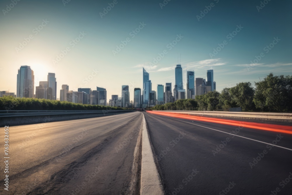 empty asphalt road with city skyline with modern high buildings