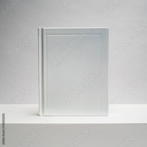 Quality blank notebook. Hardcover book. Matte white. Blank book mockup. Textured paper. (real photo) 3D render.  (ID: 763632635)