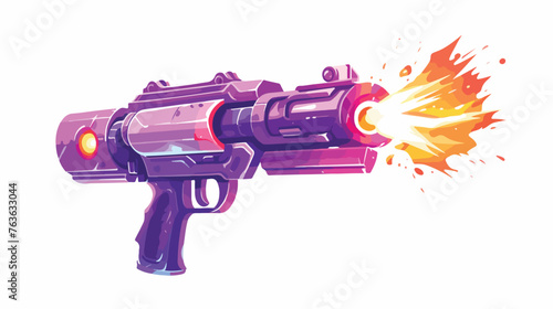 Blaster with purple fire and explosion game weapon