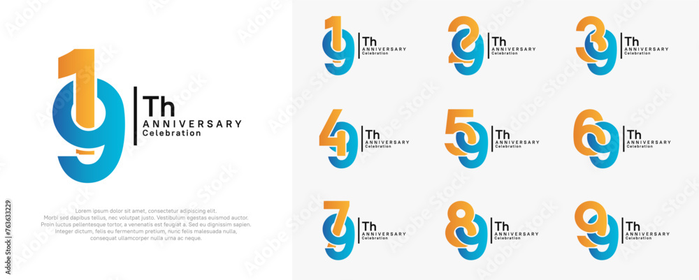 anniversary vector design set with orange and blue color can be use for special moment anniversary vector design set with orange and blue color can be use for special moment