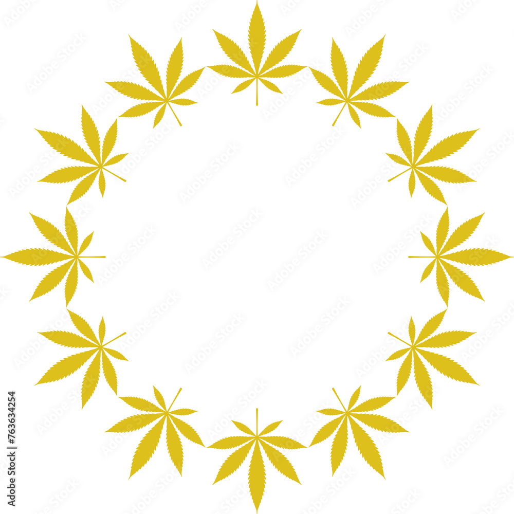 Cannabis also known as Marijuana Plant Leaf Silhouette Circle Shape Composition, can use for Decoration, Ornate, Wallpaper, Cover, Art Illustration, Textile, Fabric, Fashion, or Graphic Design Element