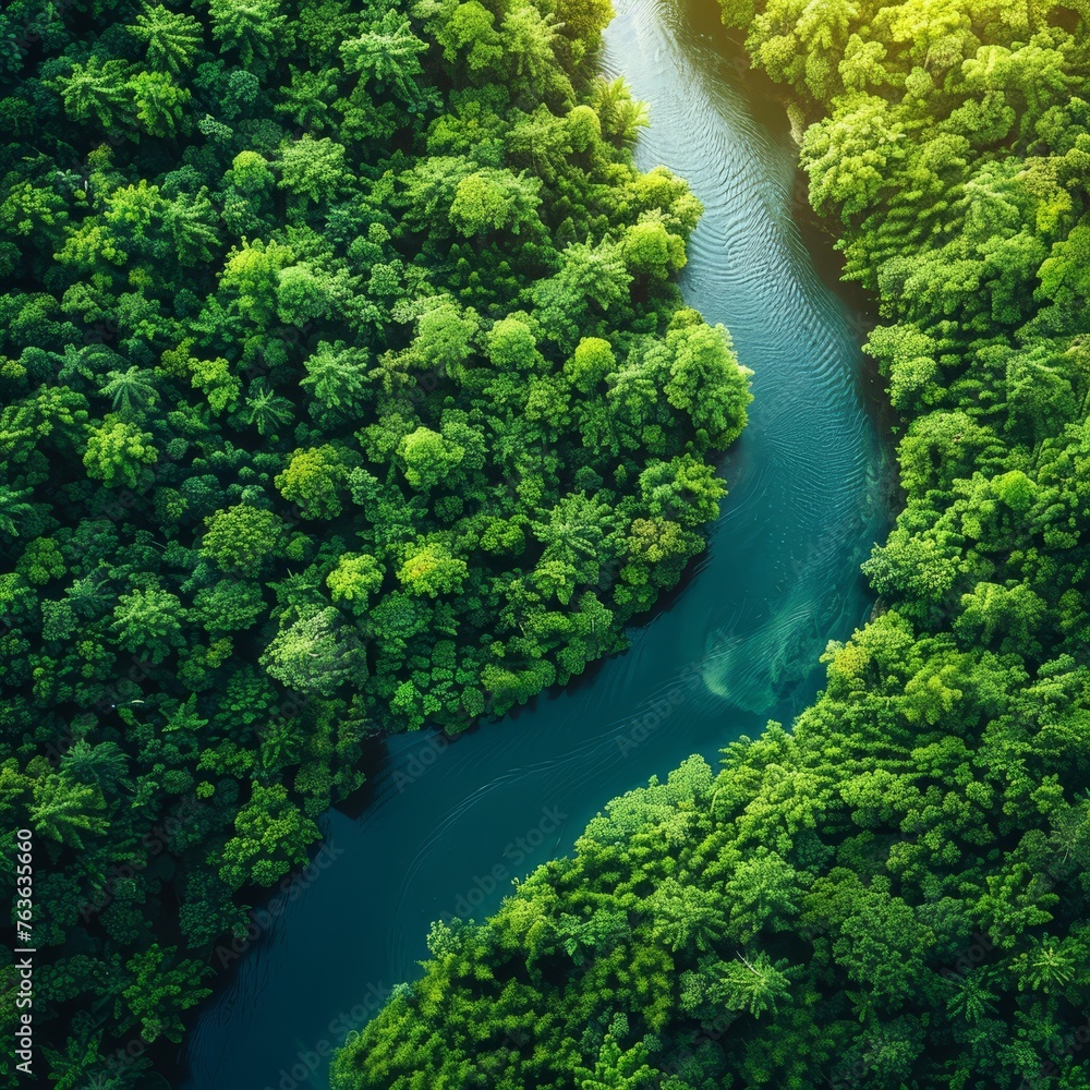An aerial snapshot that marvelously displays the winding rivers cutting through dense forest, showcasing the majesty of the natural ecosystem. An aerial snapshot that marvelously displays the winding rivers cutting through dense forest, showcasing the majesty of the natural ecosystem.